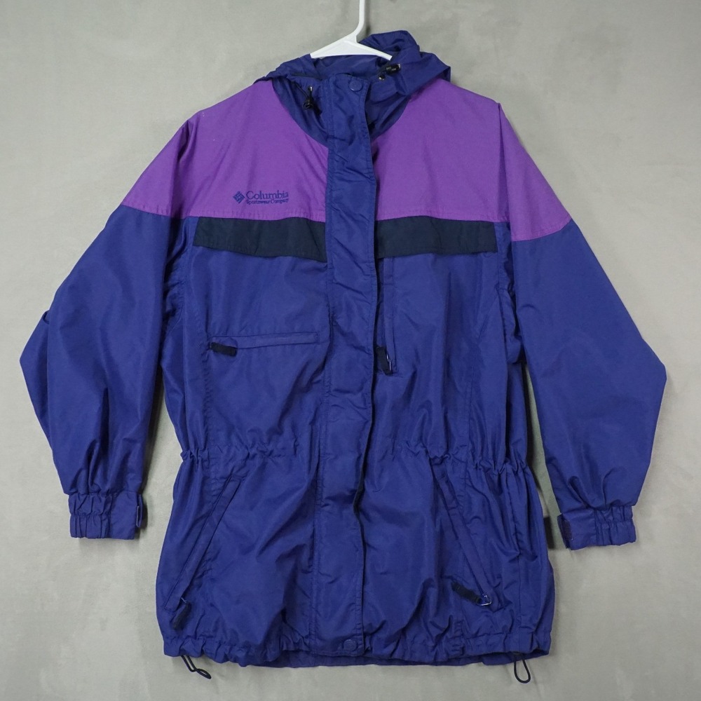 Vintage 90s Columbia Jacket Women S Blue Purple Colorblock Full Zip Hooded Coat